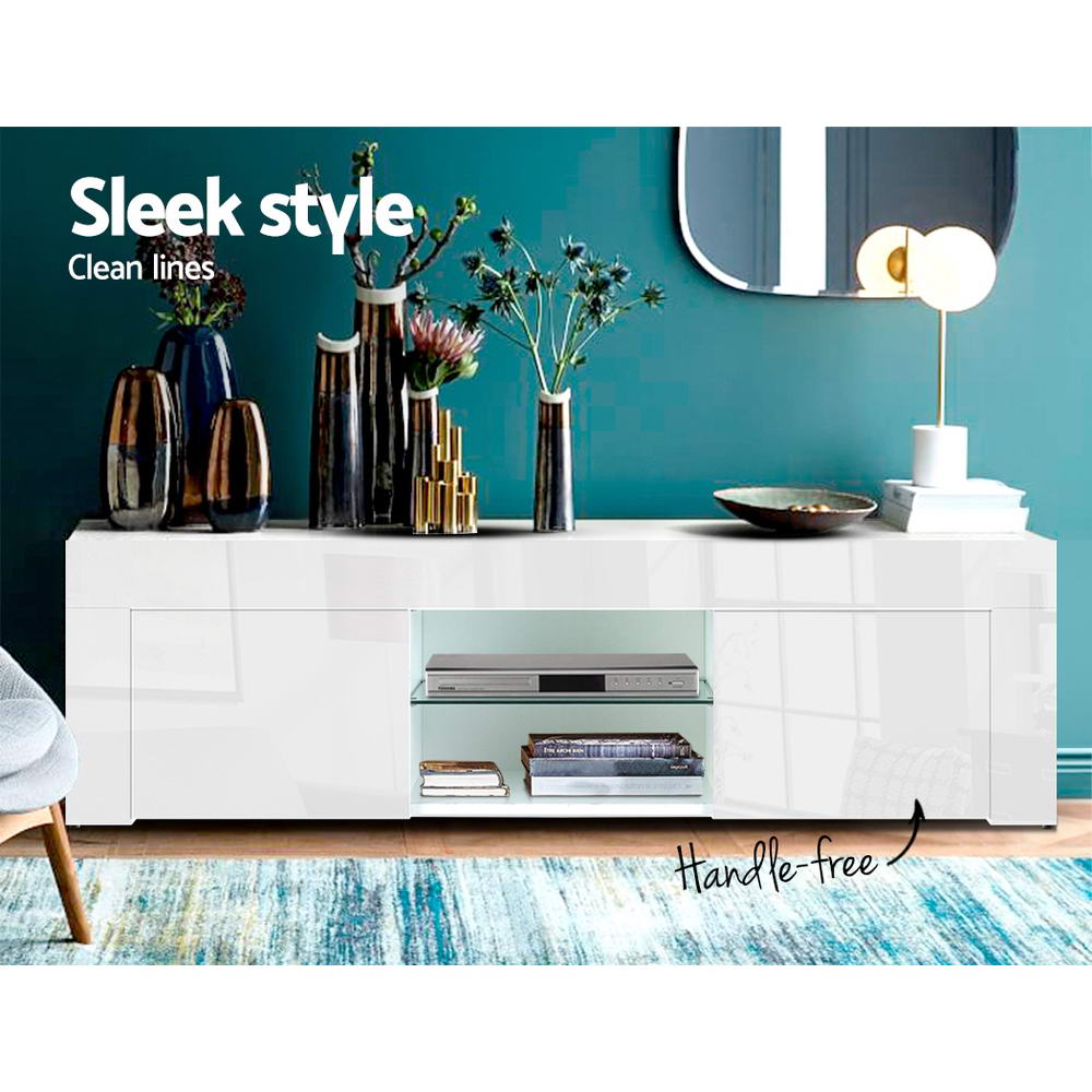 Viola 130cm High Gloss TV Stand Entertainment Unit Storage Cabinet Tempered Glass Shelf - White
