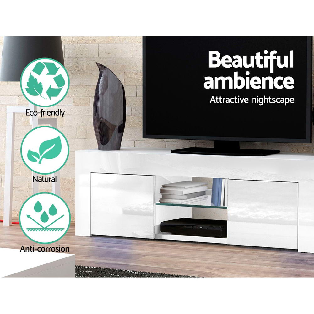 Viola 130cm High Gloss TV Stand Entertainment Unit Storage Cabinet Tempered Glass Shelf - White