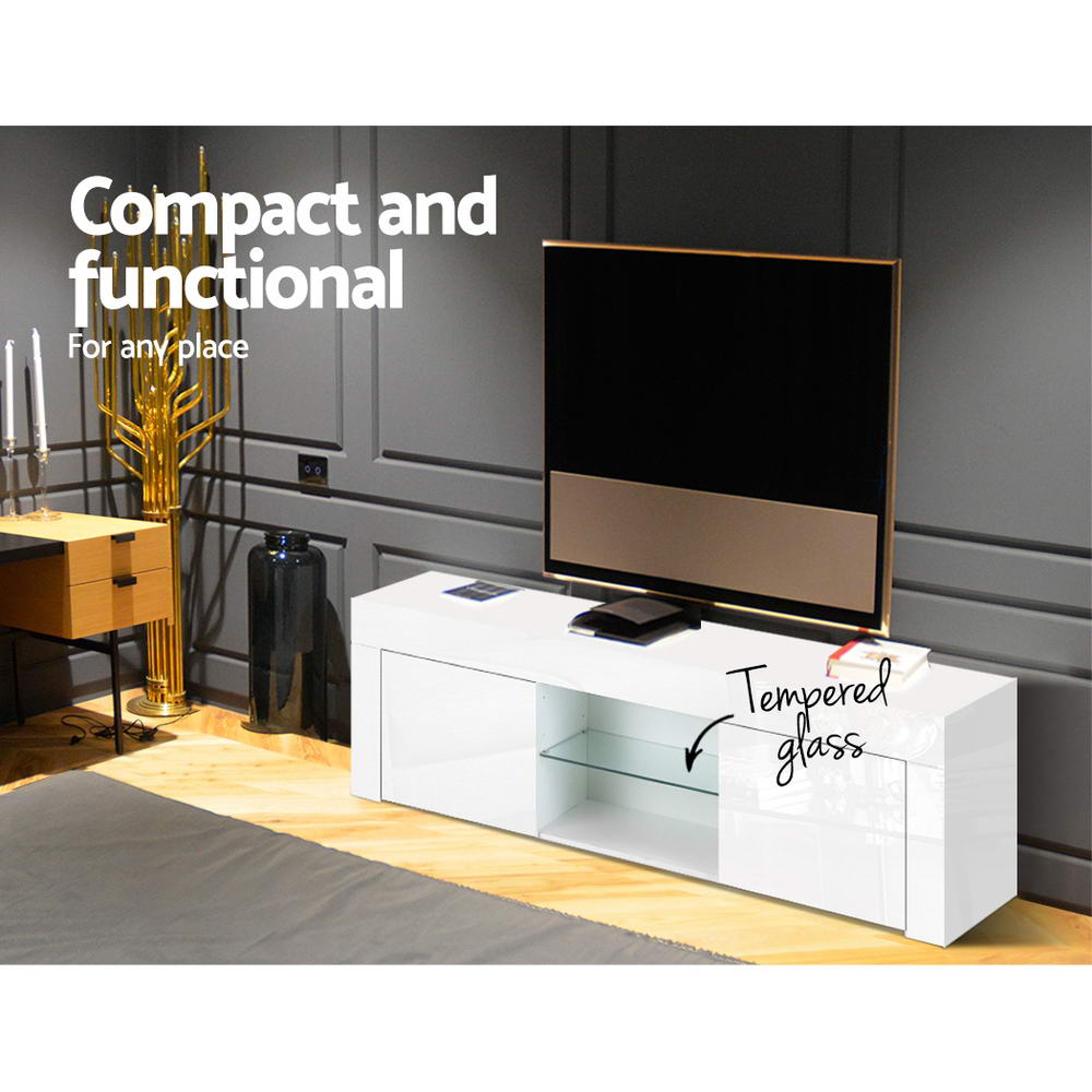 Viola 130cm High Gloss TV Stand Entertainment Unit Storage Cabinet Tempered Glass Shelf - White
