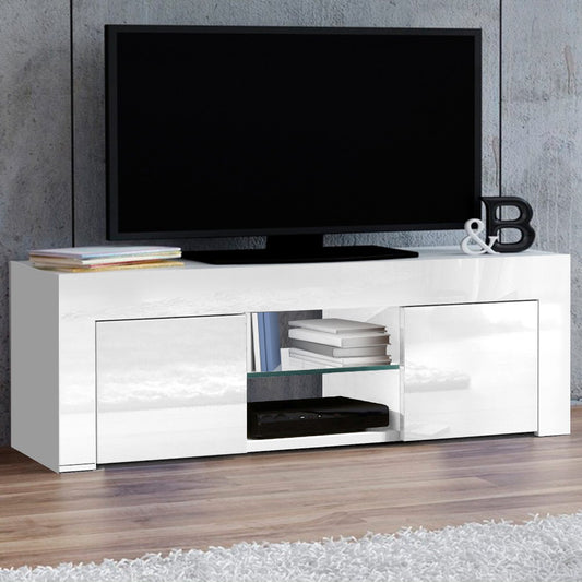 Viola 130cm High Gloss TV Stand Entertainment Unit Storage Cabinet Tempered Glass Shelf - White