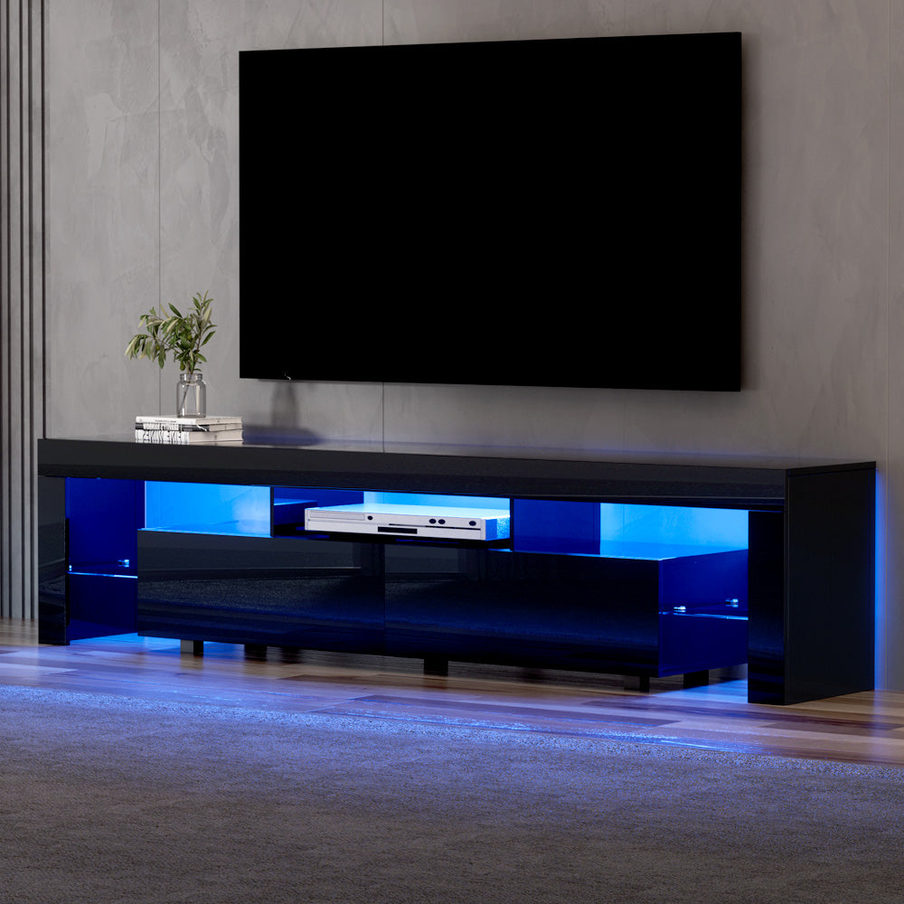 Erica 200cm TV Cabinet Entertainment Unit Stand RGB LED Gloss Furniture - Black