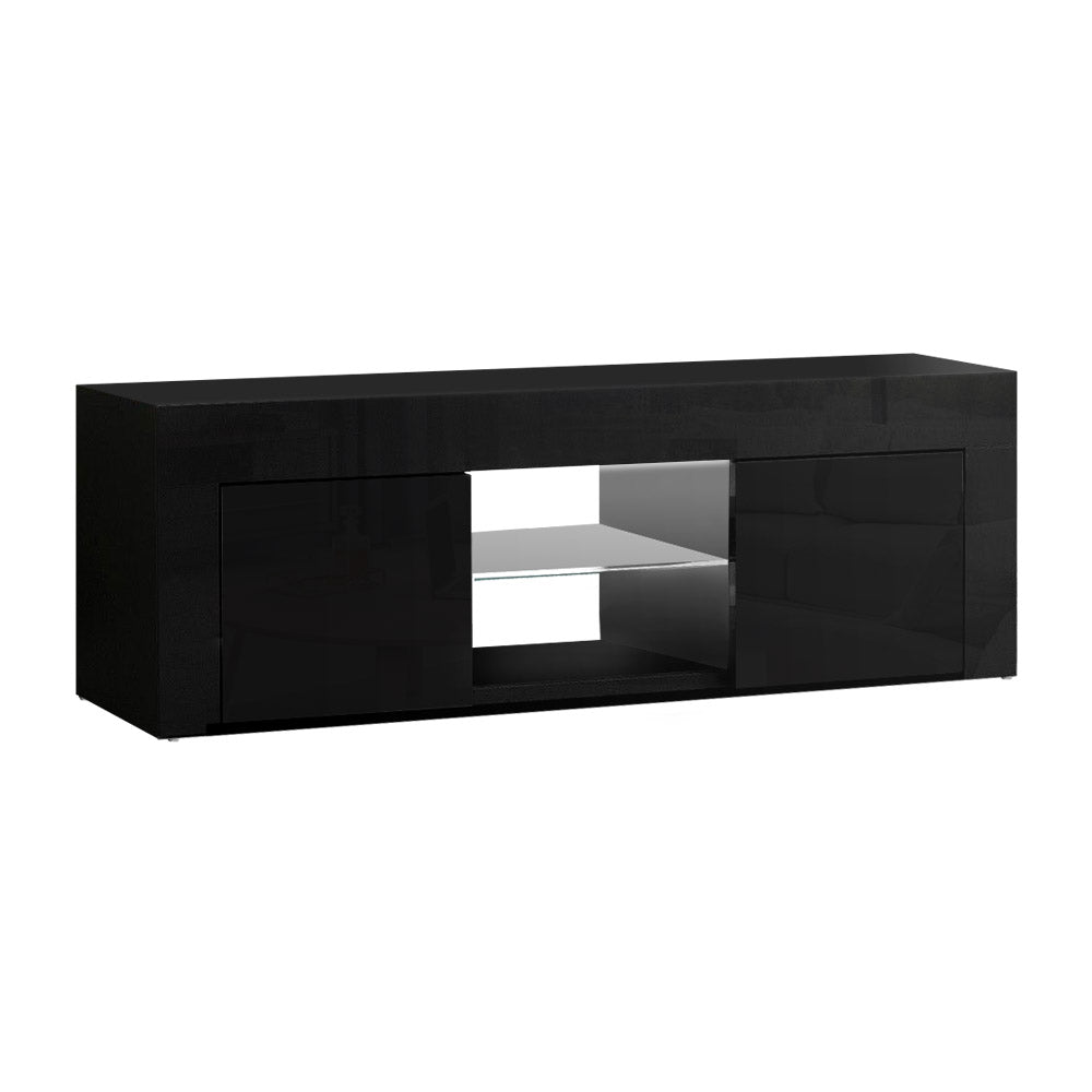 Morten 130cm TV Cabinet Entertainment Unit Stand RGB LED Gloss Furniture - Black