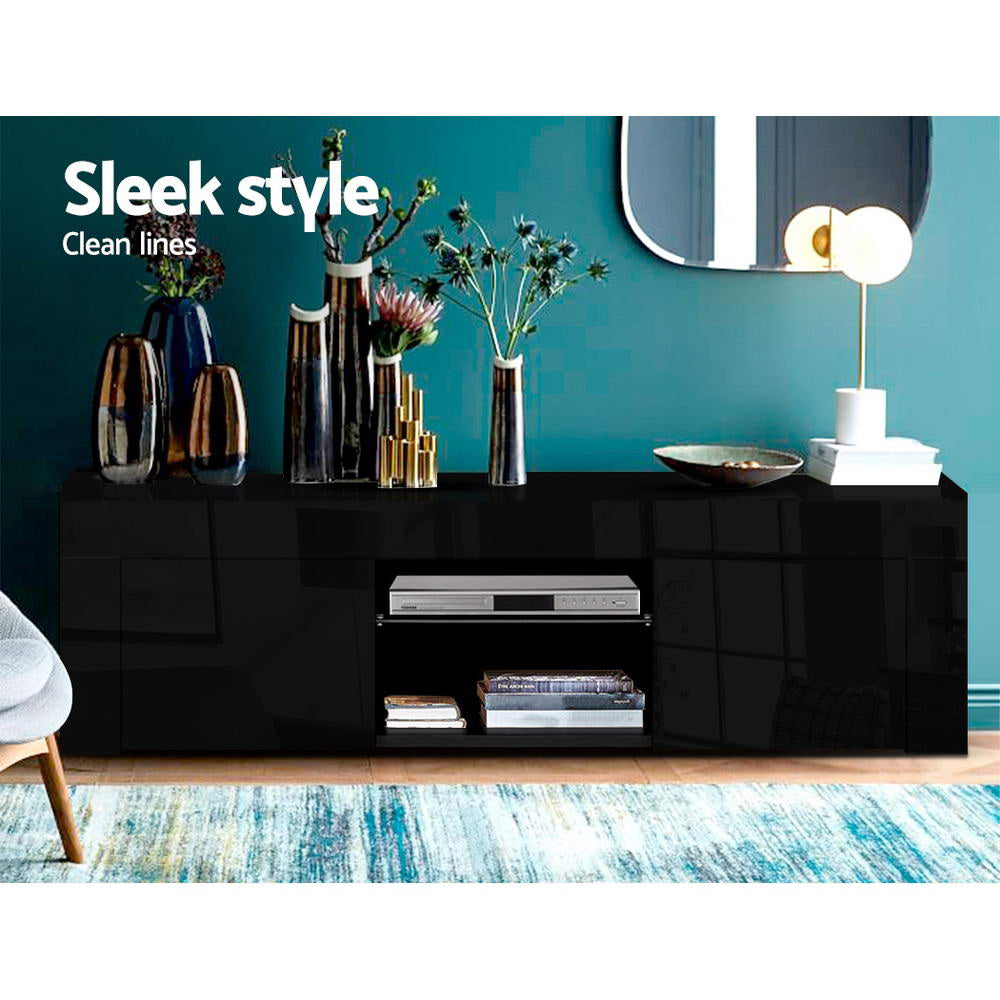 Morten 130cm TV Cabinet Entertainment Unit Stand RGB LED Gloss Furniture - Black