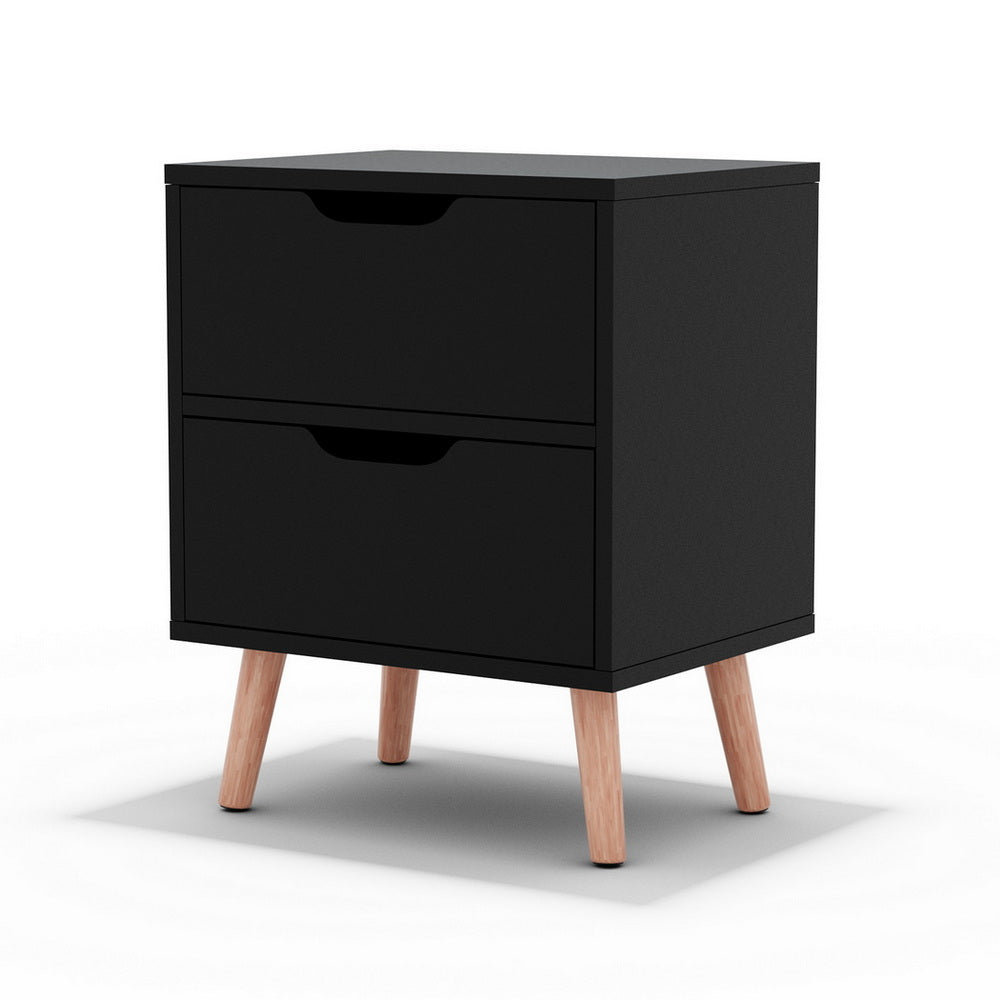 Reno Bedside Tables Nightstand with 2 Drawers - Black