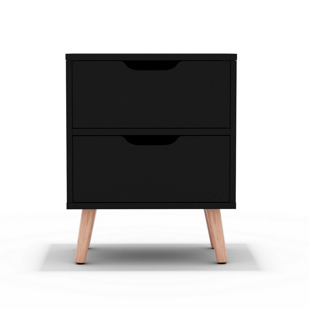 Reno Bedside Tables Nightstand with 2 Drawers - Black