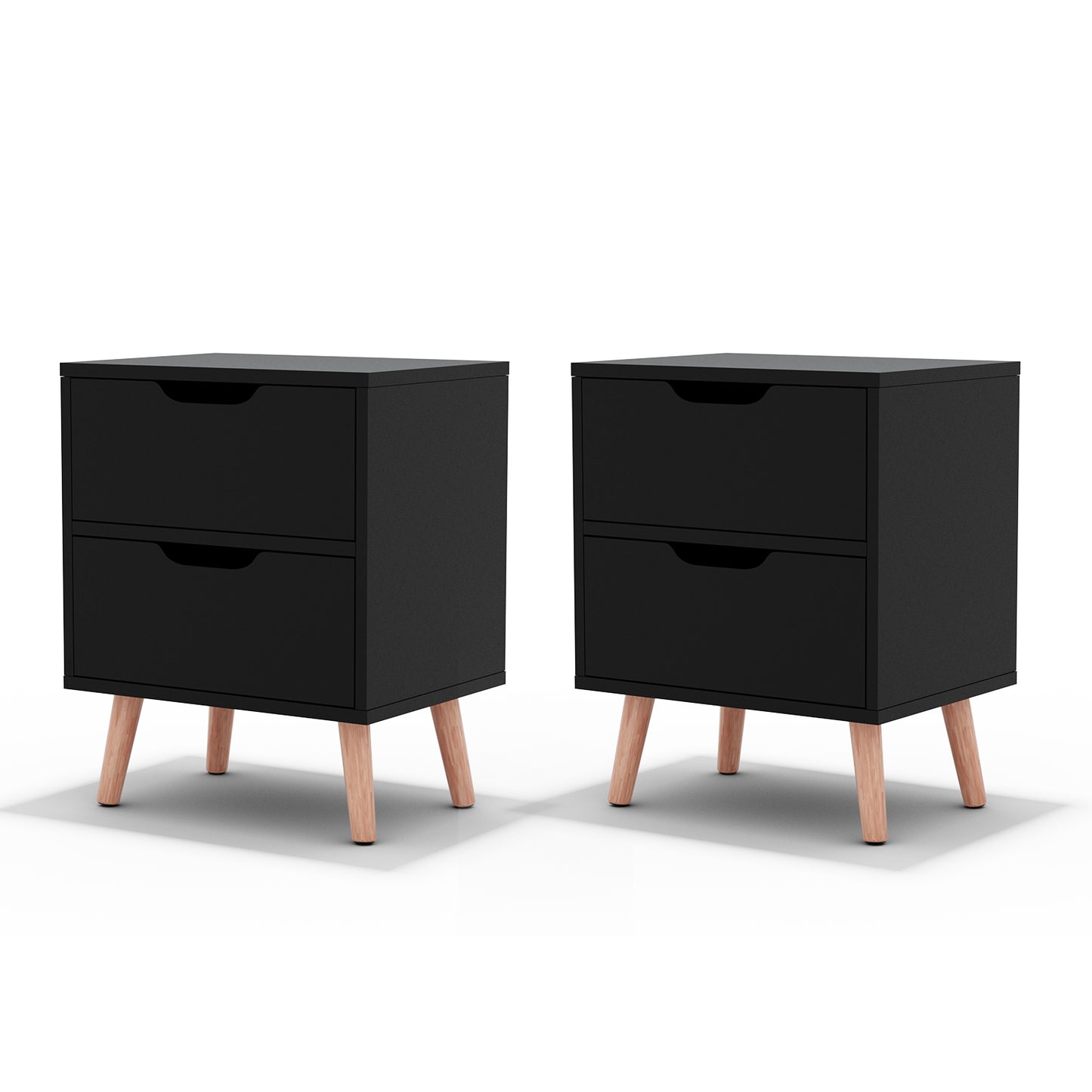 Set of 2 Reno Bedside Tables with 2 Drawers - Black