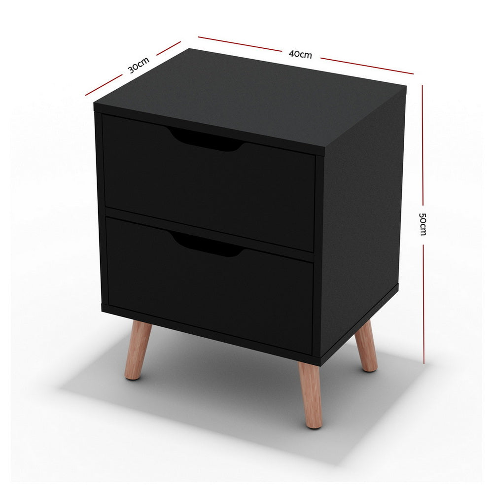 Set of 2 Reno Bedside Tables with 2 Drawers - Black