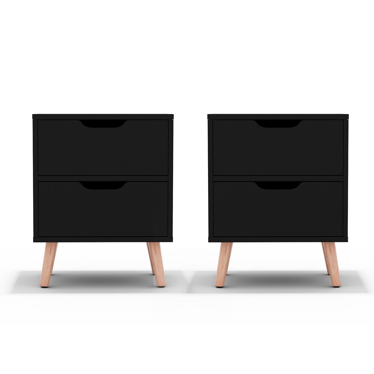 Set of 2 Reno Bedside Tables with 2 Drawers - Black
