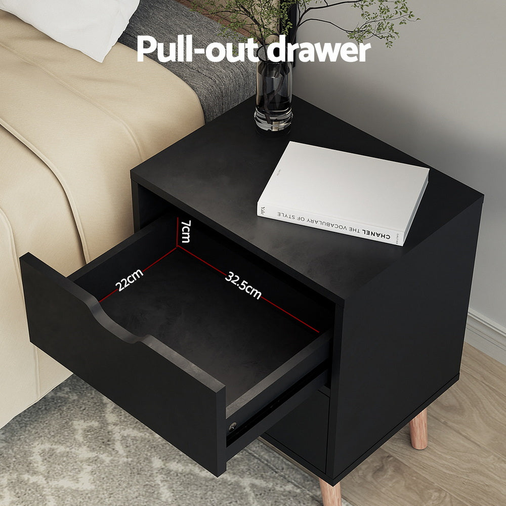 Set of 2 Reno Bedside Tables with 2 Drawers - Black
