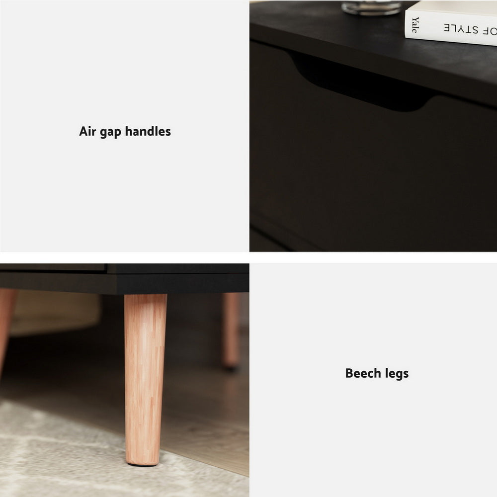 Set of 2 Reno Bedside Tables with 2 Drawers - Black