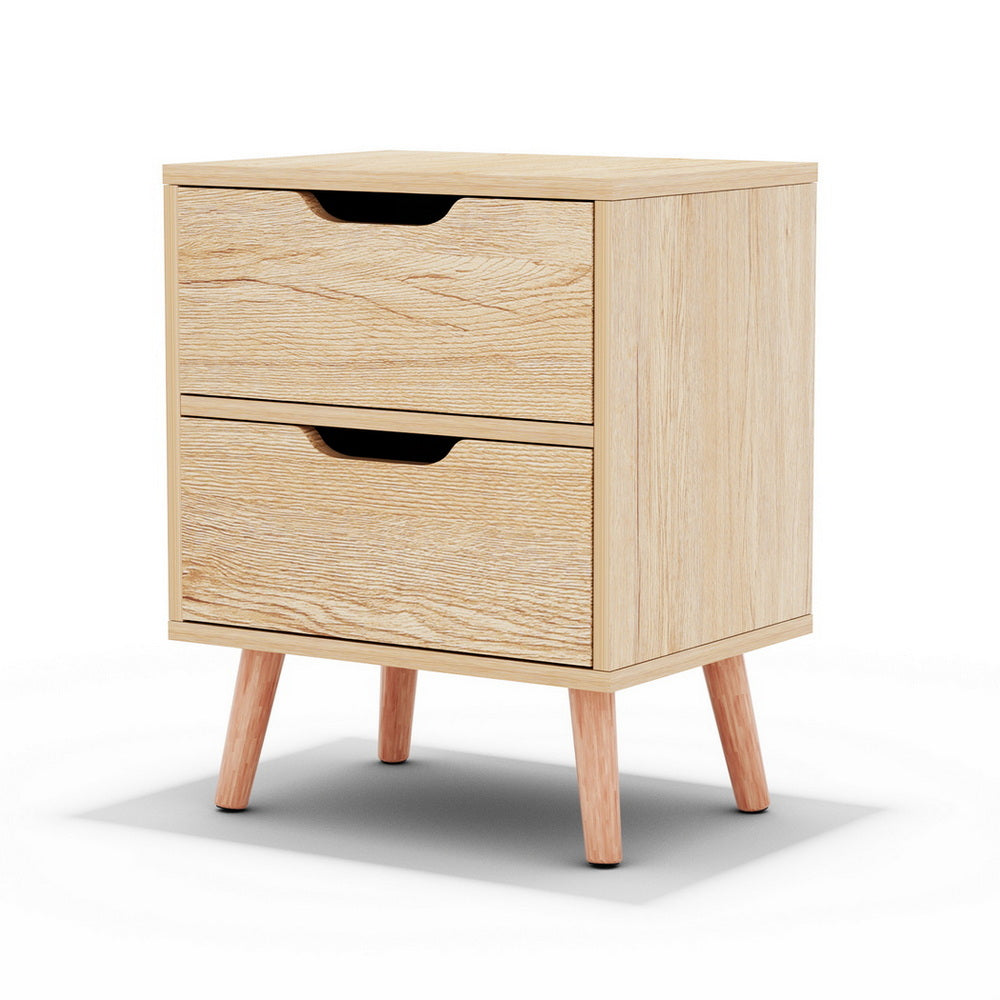 Reno Bedside Tables Nightstand with 2 Drawers - Pine