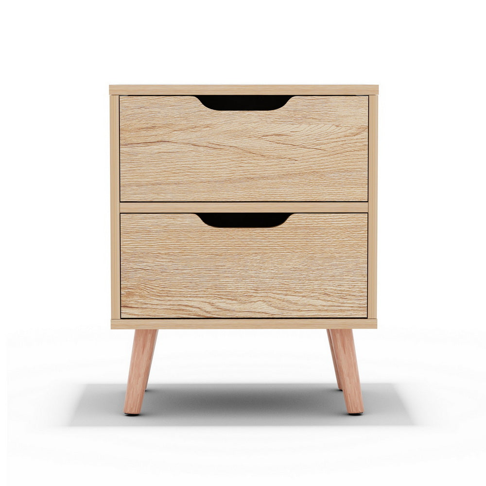 Reno Bedside Tables Nightstand with 2 Drawers - Pine