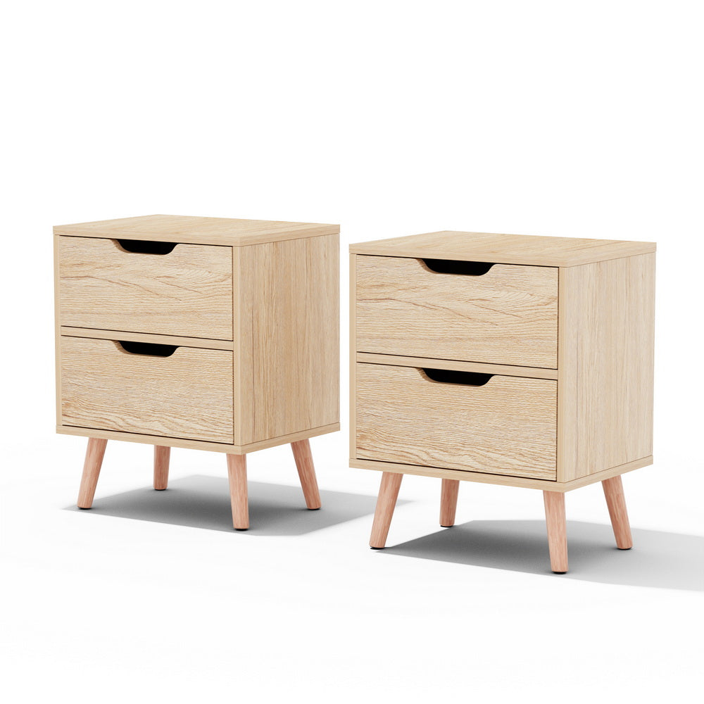 Set of 2 Reno Bedside Tables with 2 Drawers - Pine