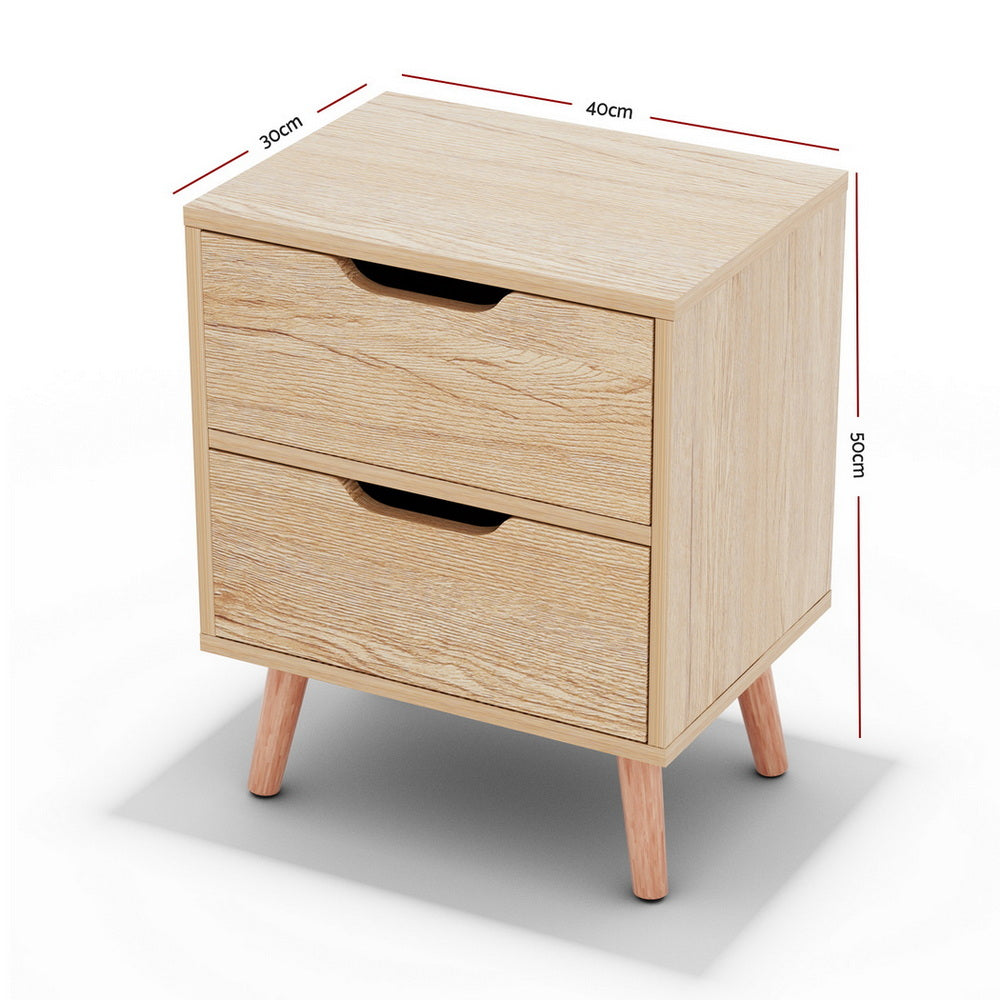 Set of 2 Reno Bedside Tables with 2 Drawers - Pine