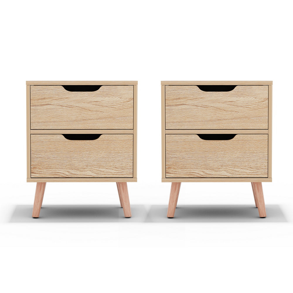 Set of 2 Reno Bedside Tables with 2 Drawers - Pine