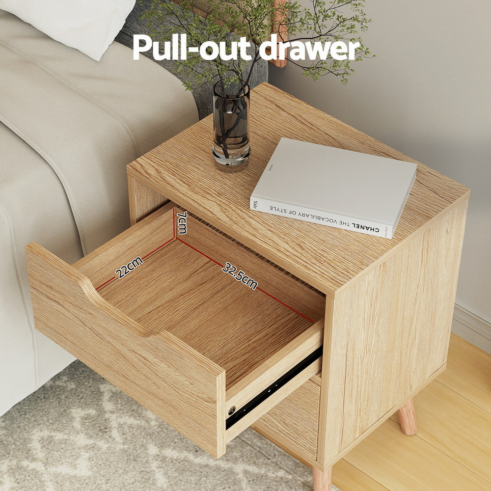 Set of 2 Reno Bedside Tables with 2 Drawers - Pine