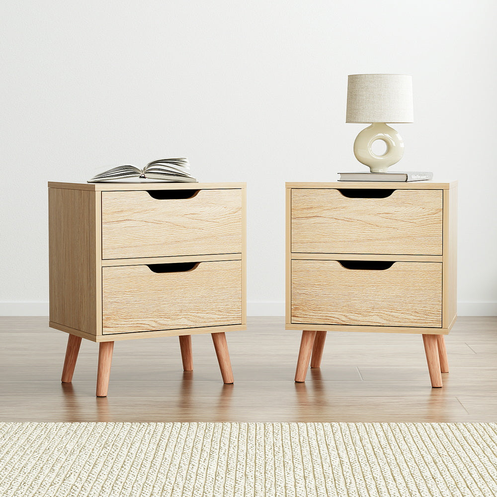 Set of 2 Reno Bedside Tables with 2 Drawers - Pine