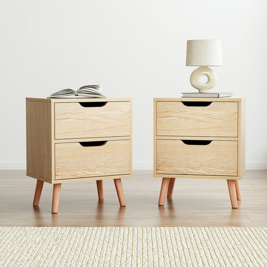 Set of 2 Reno Bedside Tables with 2 Drawers - Pine