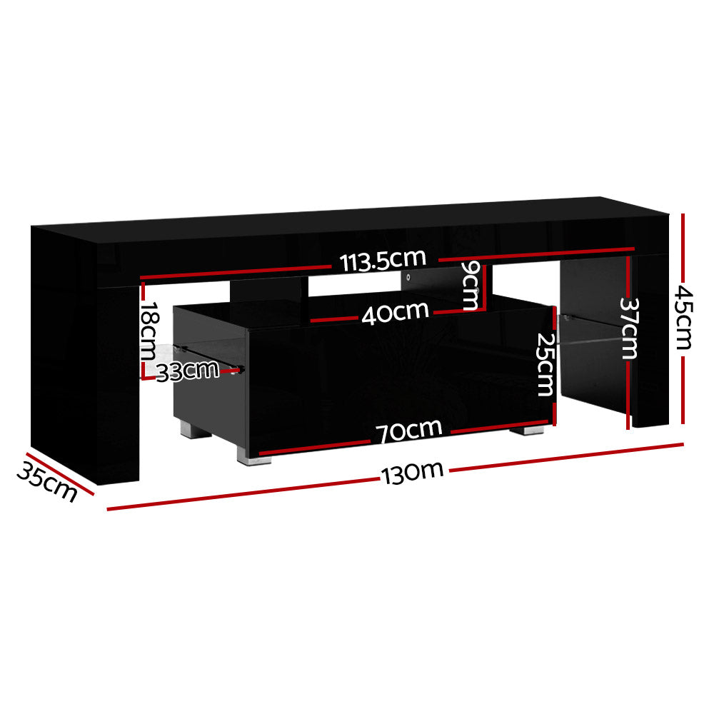 Espen 130cm TV Cabinet Entertainment Unit Stand RGB LED Gloss Furniture - Black