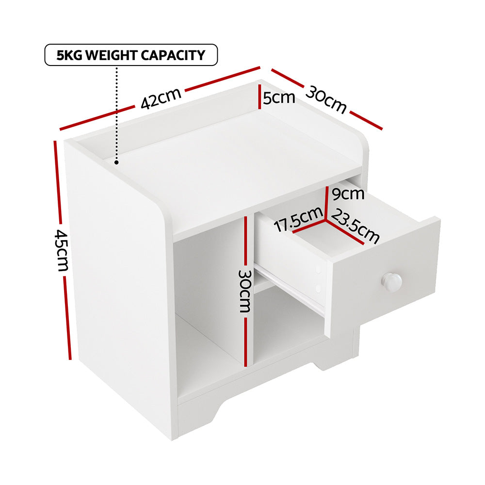 Lyra Bedside Tables Drawer Nightstand Side End Table Storage Open Shelf - White