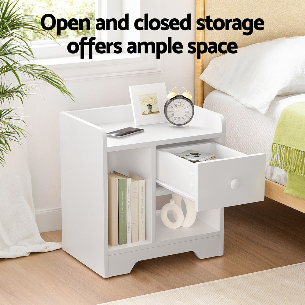 Lyra Bedside Tables Drawer Nightstand Side End Table Storage Open Shelf - White