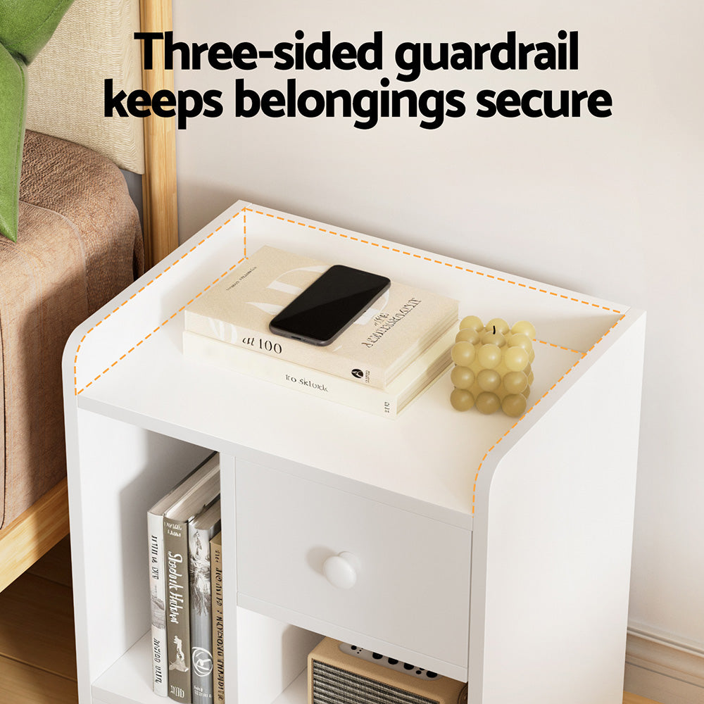 Lyra Bedside Tables Drawer Nightstand Side End Table Storage Open Shelf - White