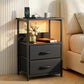 Nilo Bedside Tables LED Nightstand Charging Station Foldable with 2 Drawers - Black