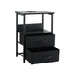 Nilo Bedside Tables LED Nightstand Charging Station Foldable with 2 Drawers - Black