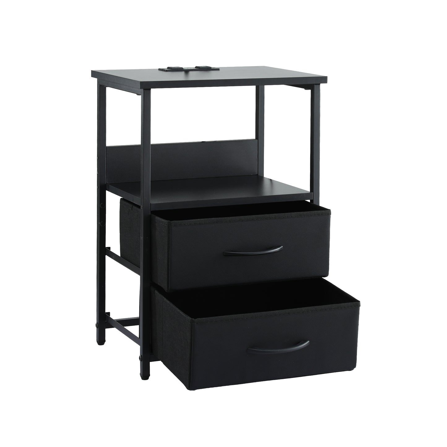 Nilo Bedside Tables LED Nightstand Charging Station Foldable with 2 Drawers - Black