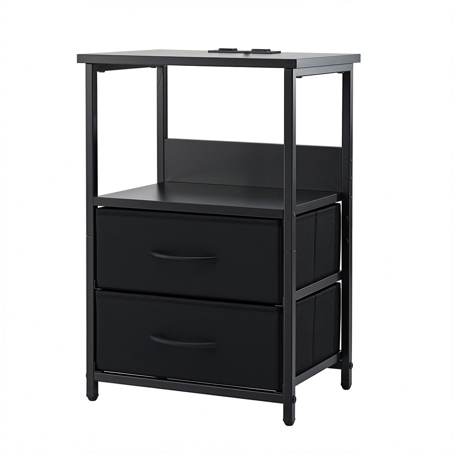 Nilo Bedside Tables LED Nightstand Charging Station Foldable with 2 Drawers - Black