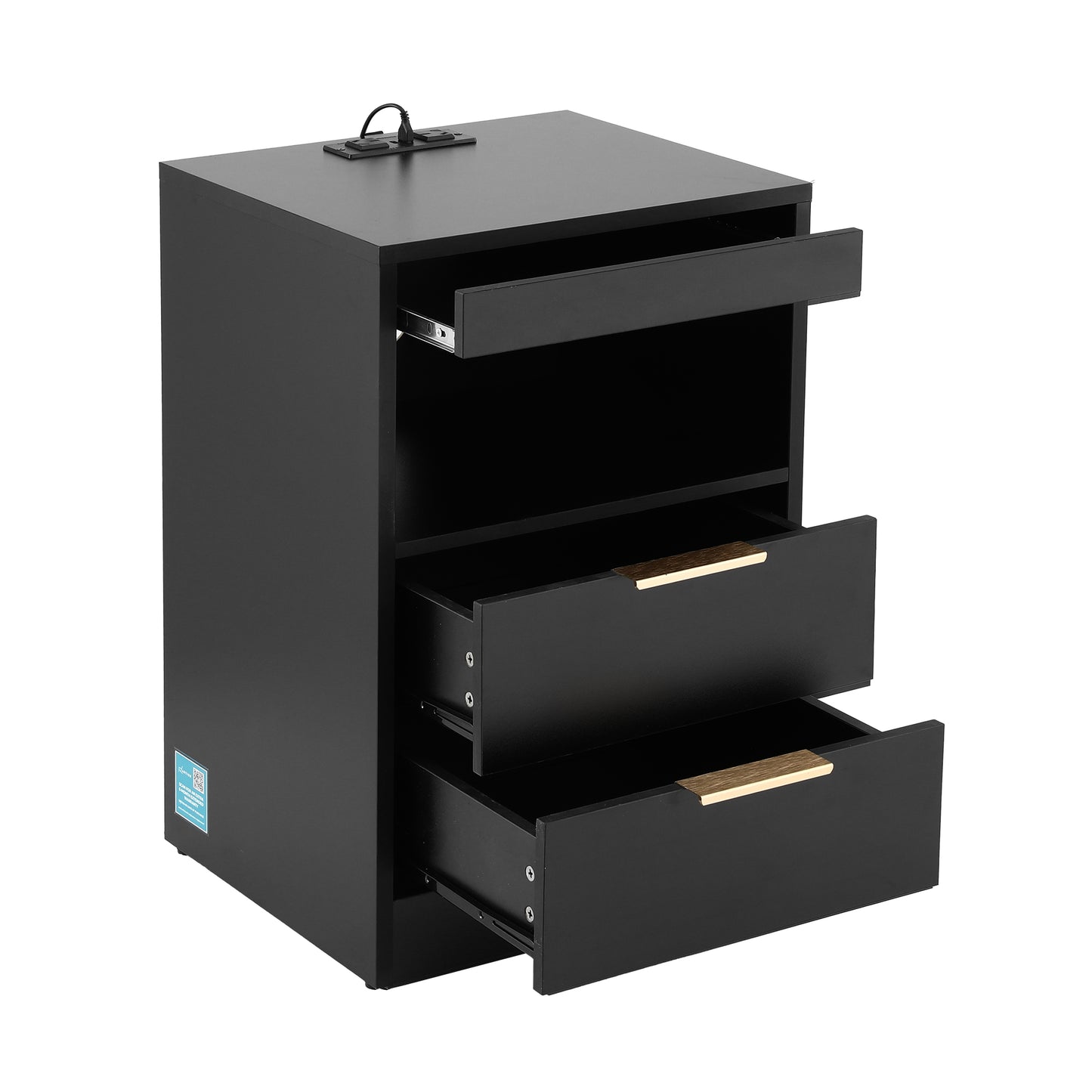 Cobourg LED Nightstand Bedside Table Charging Station with 2 Drawers - Black