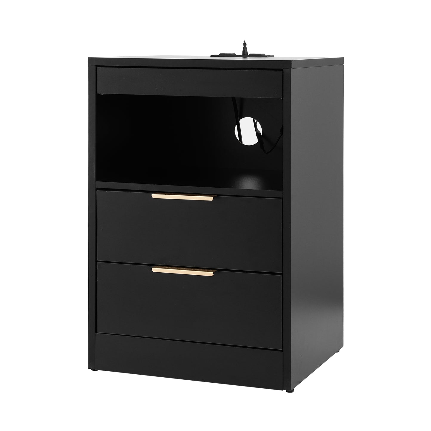 Cobourg LED Nightstand Bedside Table Charging Station with 2 Drawers - Black