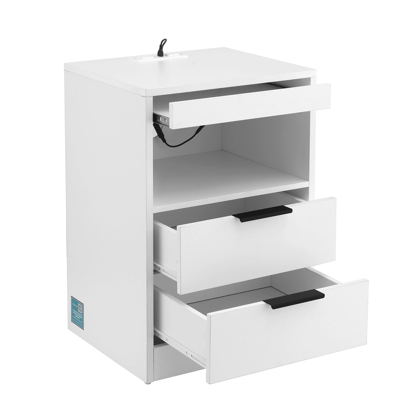 Cobourg LED Nightstand Bedside Table Charging Station with 2 Drawers - White