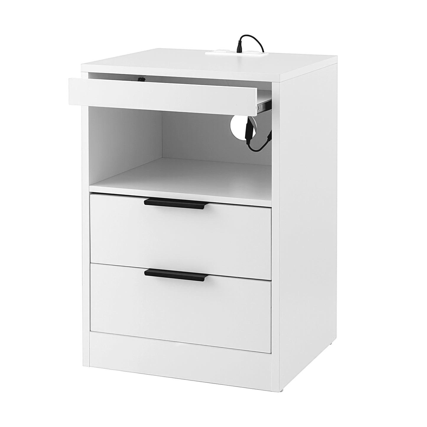 Cobourg LED Nightstand Bedside Table Charging Station with 2 Drawers - White