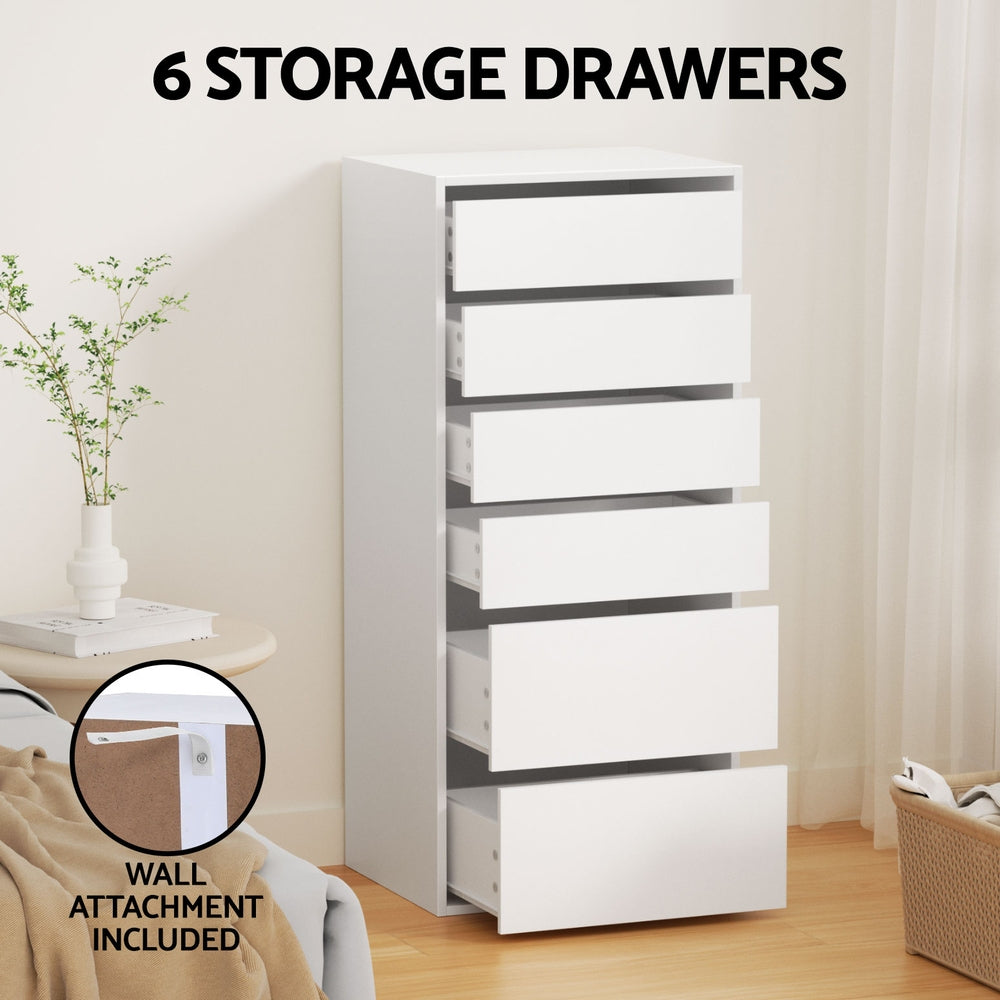 Artiss 6 Chest of Drawers Dresser Tallboy - White