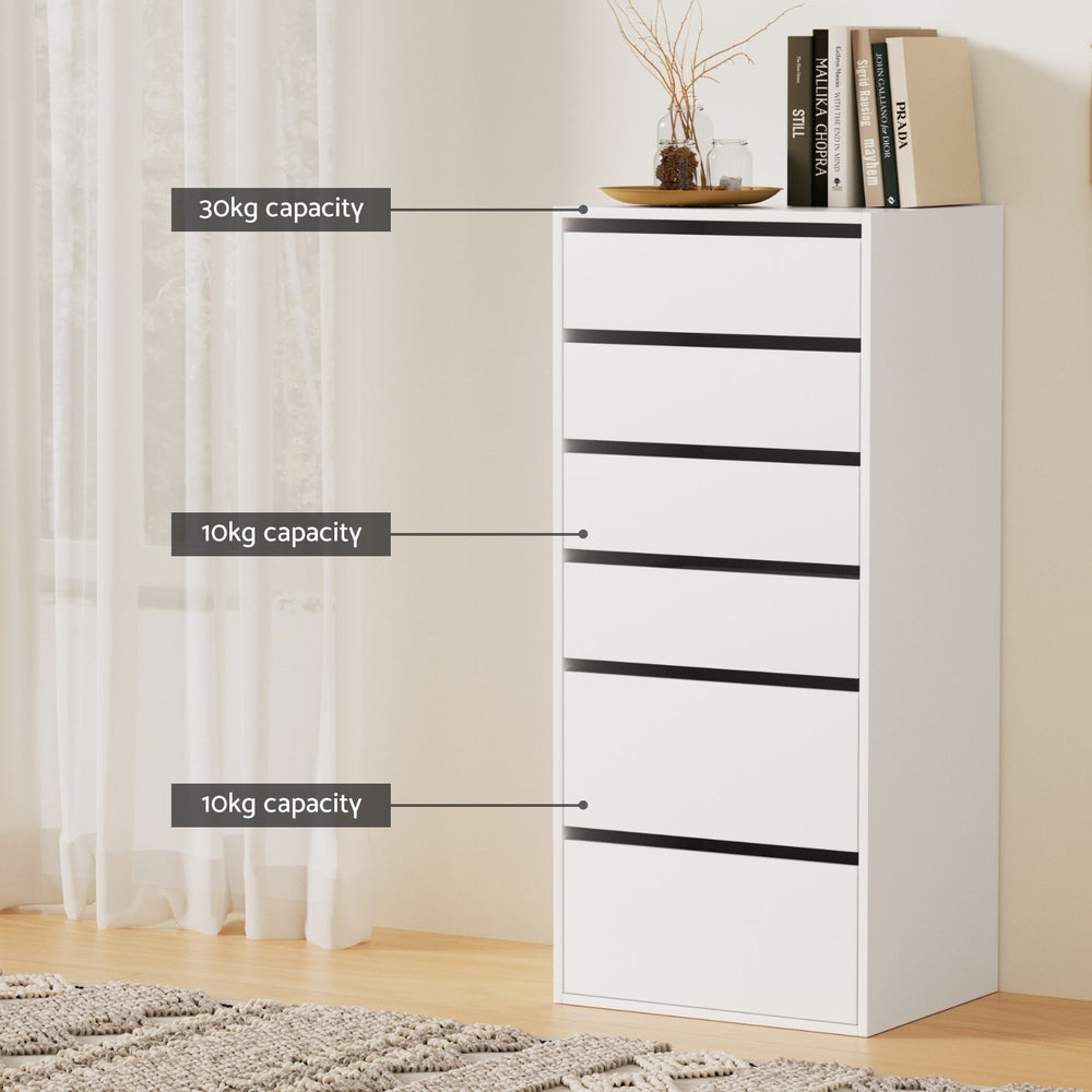 Artiss 6 Chest of Drawers Dresser Tallboy - White