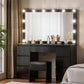 Dressing Table Vanity Desk Set Stool 12 Led Bulbs - Black