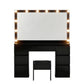 Dressing Table Vanity Desk Set Stool 12 Led Bulbs - Black