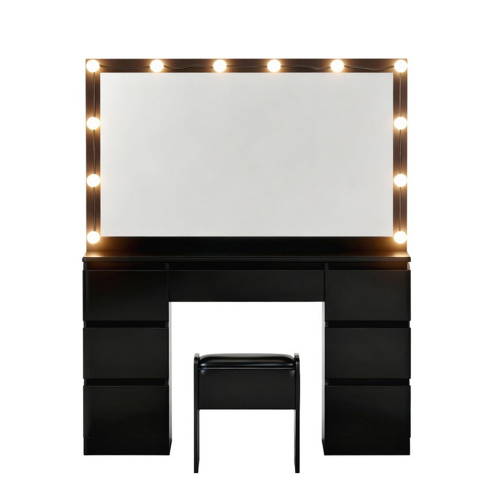 Dressing Table Vanity Desk Set Stool 12 Led Bulbs - Black