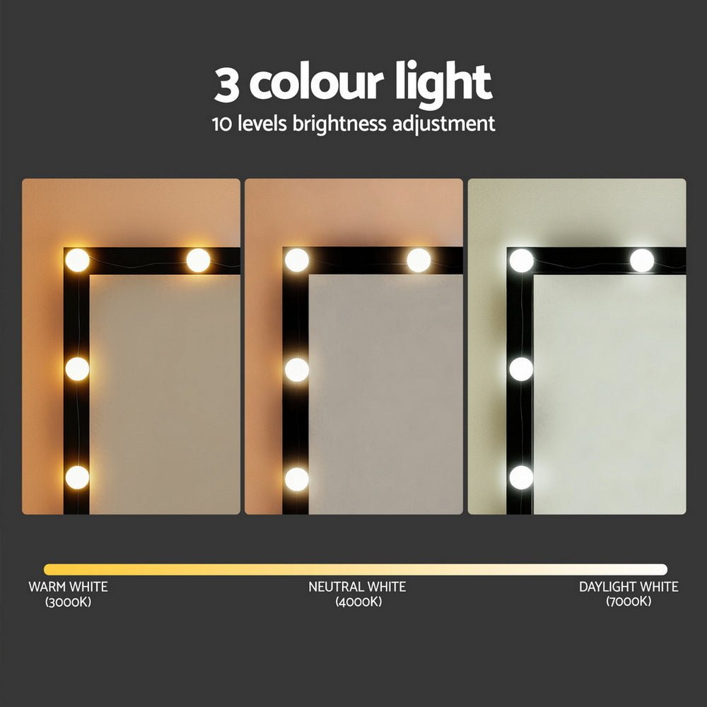 Dressing Table Vanity Desk Set Stool 12 Led Bulbs - Black
