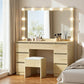Dressing Table Vanity Desk Set Stool 12 Led Bulbs - Wood