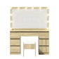 Dressing Table Vanity Desk Set Stool 12 Led Bulbs - Wood