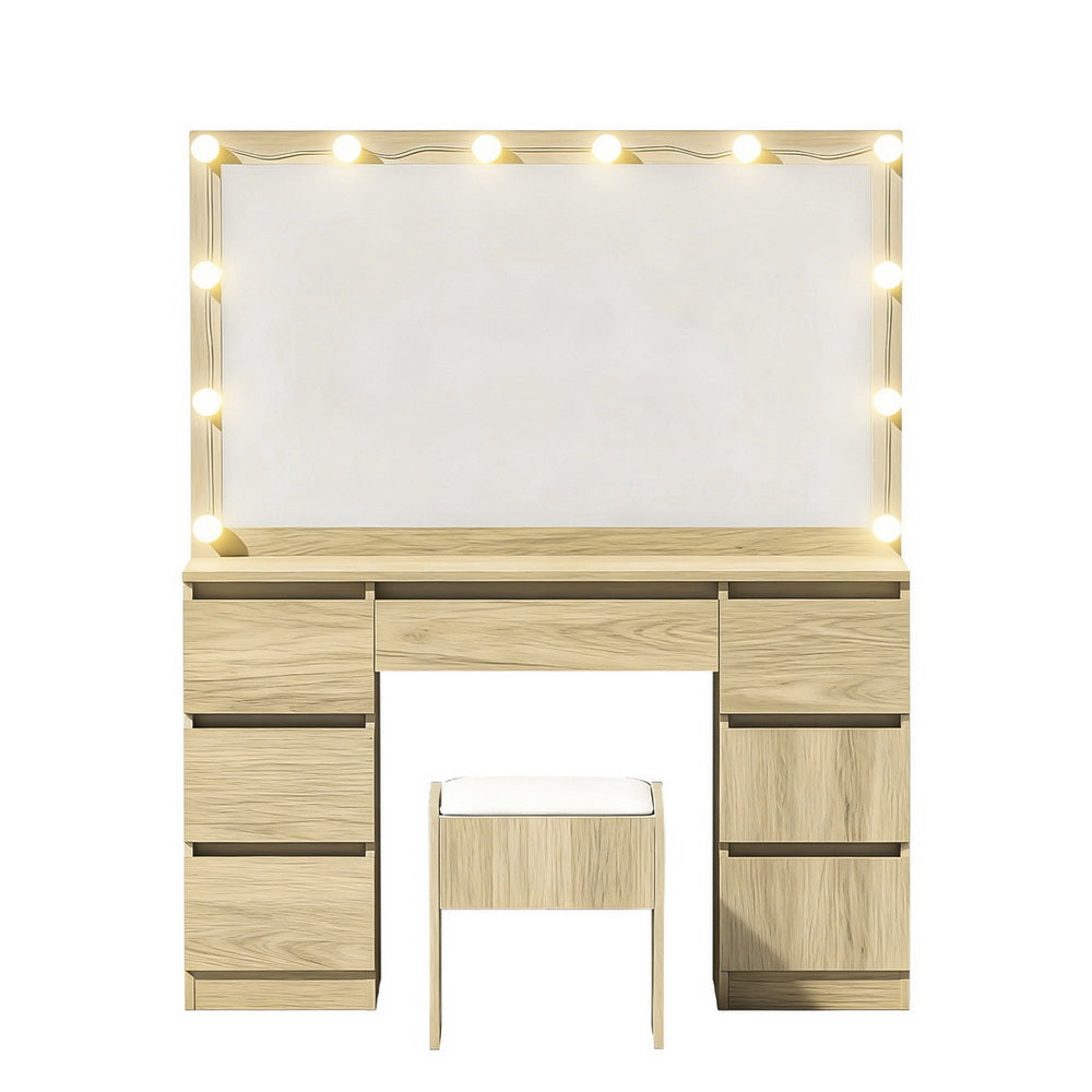 Dressing Table Vanity Desk Set Stool 12 Led Bulbs - Wood