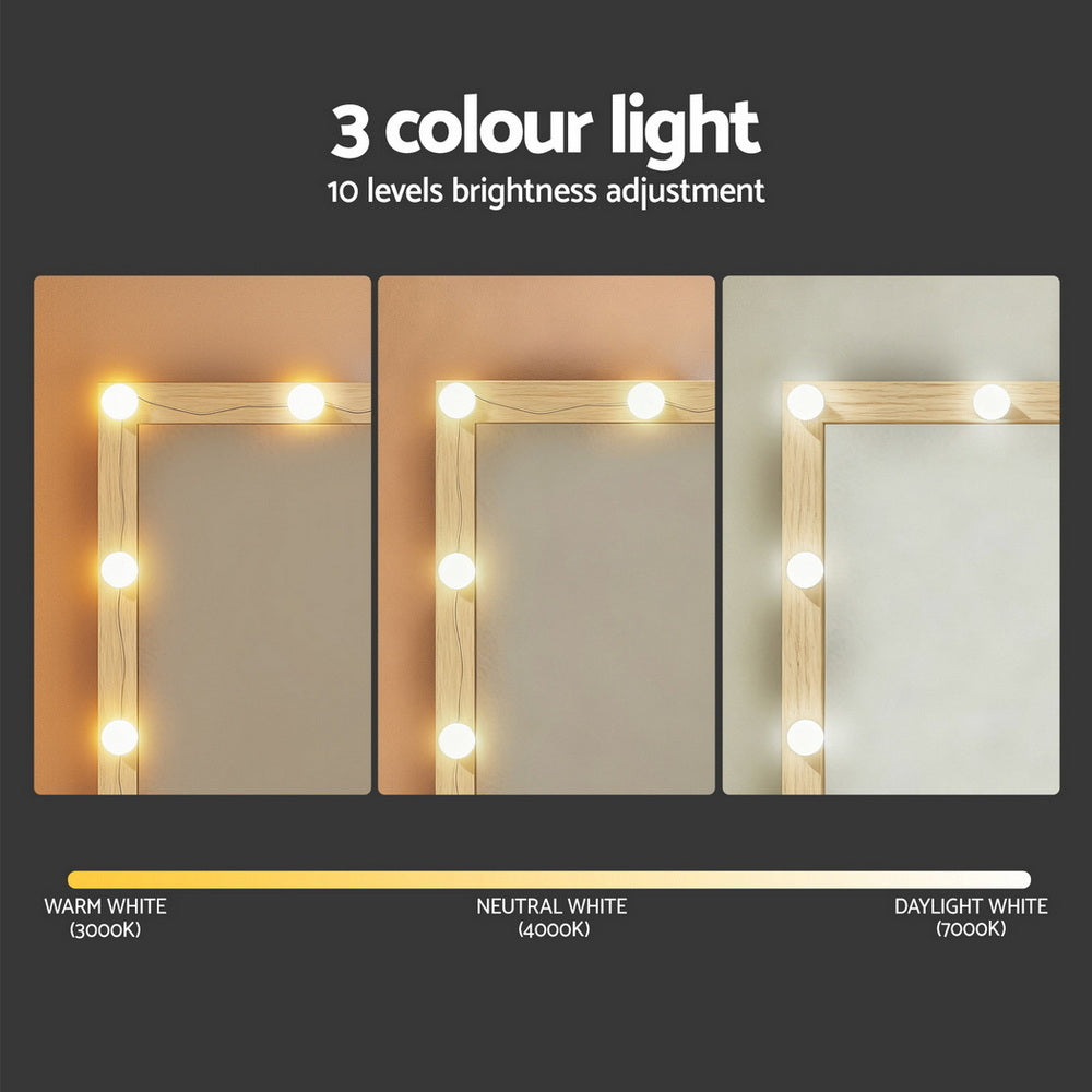Dressing Table Vanity Desk Set Stool 12 Led Bulbs - Wood