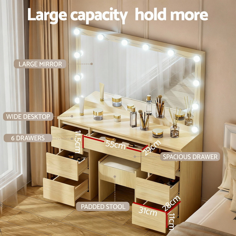 Dressing Table Vanity Desk Set Stool 12 Led Bulbs - Wood