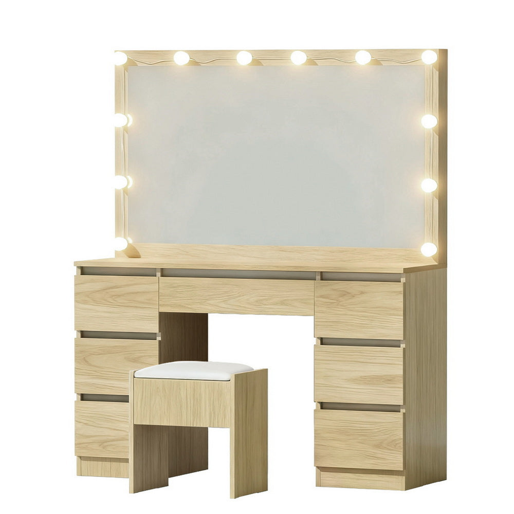 Dressing Table Vanity Desk Set Stool 12 Led Bulbs - Wood