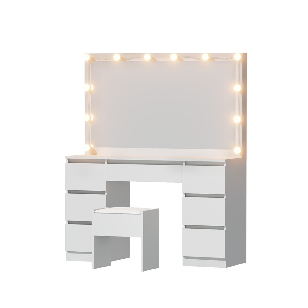 Dressing Table Vanity Desk Set Stool 12 Led Bulbs - White