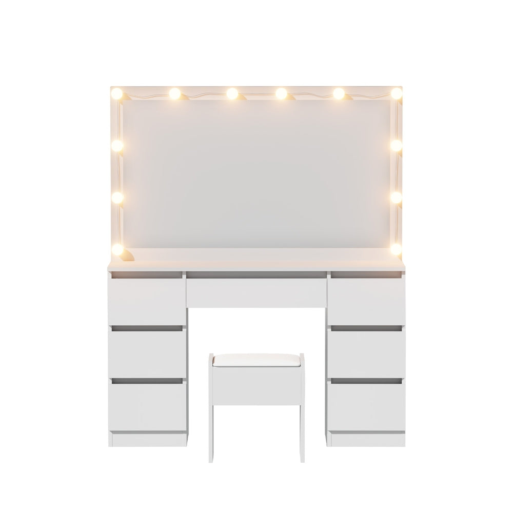 Dressing Table Vanity Desk Set Stool 12 Led Bulbs - White