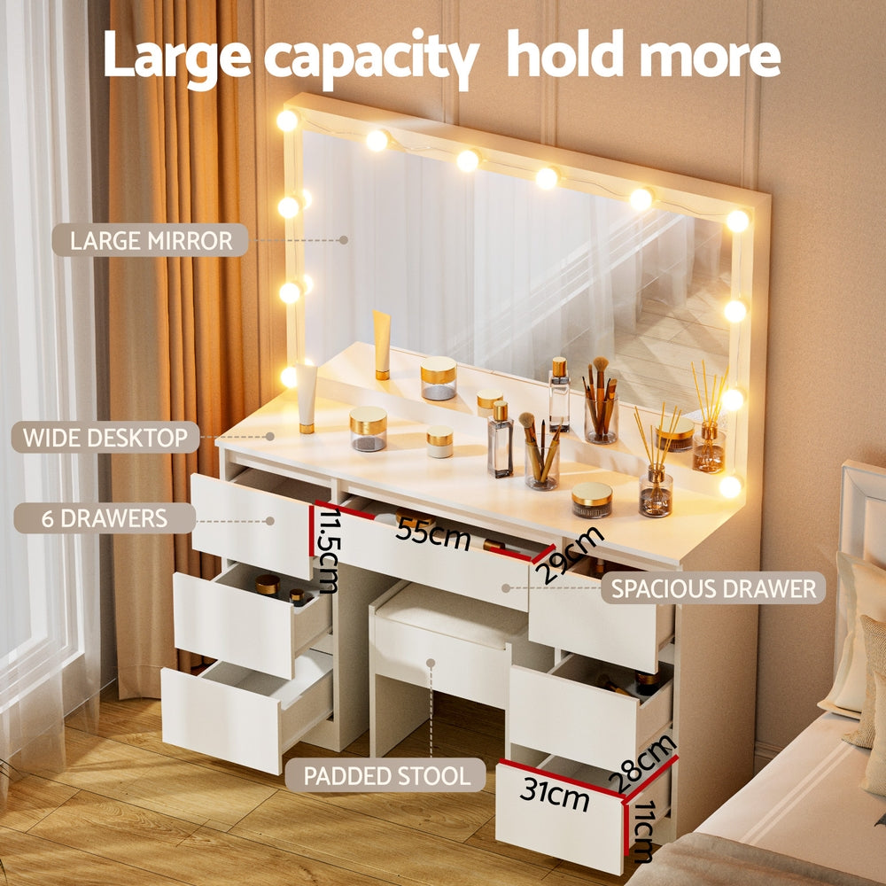 Dressing Table Vanity Desk Set Stool 12 Led Bulbs - White