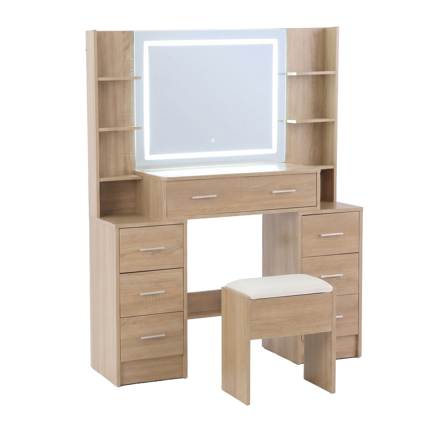 Dressing Table Vanity Desk Set Stool LED Charging Station - Wood